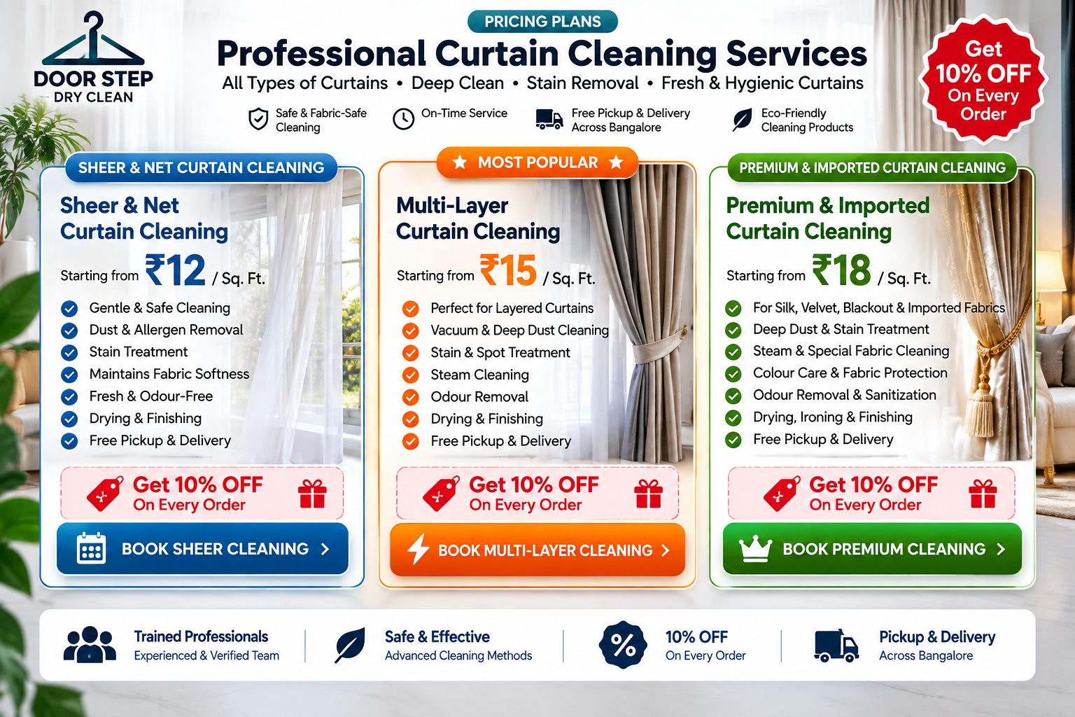 Curtain cleaning price and service rates in Bangalore